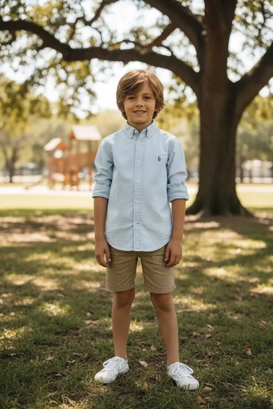 Ralph Lauren Boys Button Front Oxford Shirt Light Blue Long Sleeve Size 7